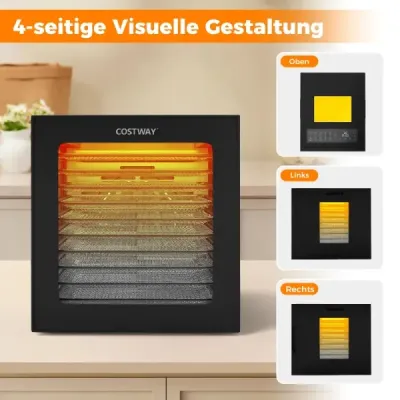 Sušička potravin s výkonem 850 W včetně 10 nerezových táců s 10 přednastavenými programy, 48hodinovým časovačem a teplotou 30–75 °C