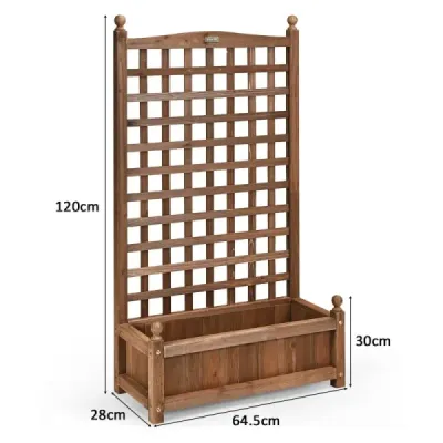 Květinový truhlík s mříží Dřevěný truhlík pro popínavé rostliny Vyvýšený záhon s mříží 64,5 x 28 x 120 cm Hnědý