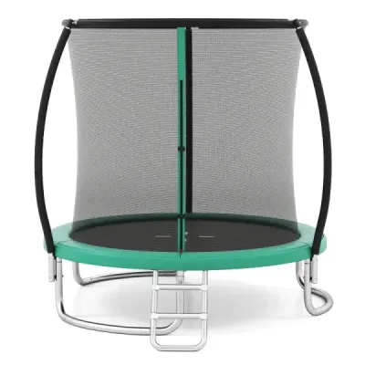 Trampolína Ø244 cm s žebříkem a bezpečnostní sítí kulatá zahradní trampolína dětská trampolína zelená