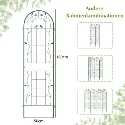 Sada 4 kovových trelážových prvků, dekorativní zahradní plot, volně stojící treláž 180 x 50 cm, zelená