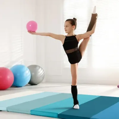 Skládací gymnastická podložka 180 x 120 cm měkká podložka, gymnastická podložka, skládací 3krát z PU s rukojetí pro přenášení, modrá