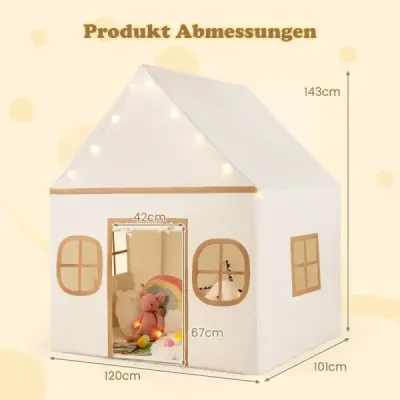 Dětský vnitřní stan Playhouse s hvězdnými světly a polstrovanou podložkou béžová + hnědá