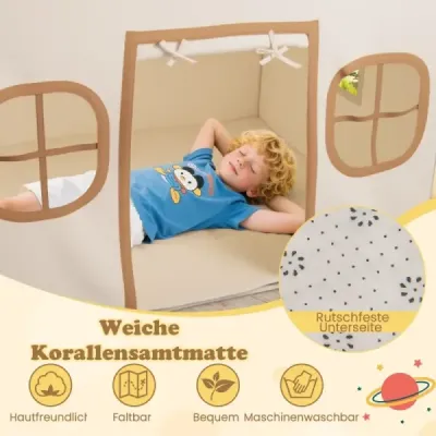 Dětský vnitřní stan Playhouse s hvězdnými světly a polstrovanou podložkou béžová + hnědá