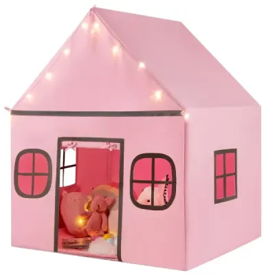 Dětský vnitřní stan s hvězdicovými světly a polstrovanou podložkou Pink + Black