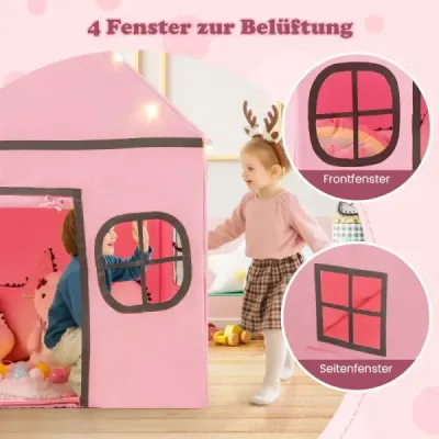 Dětský vnitřní stan s hvězdicovými světly a polstrovanou podložkou Pink + Black