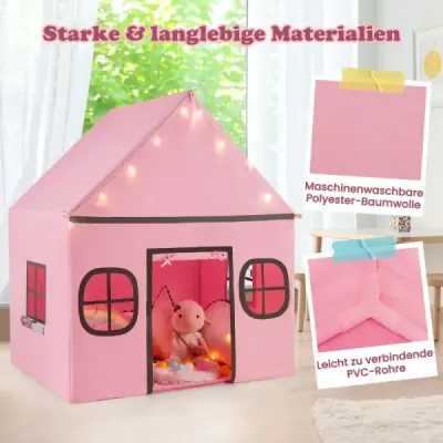 Dětský vnitřní stan s hvězdicovými světly a polstrovanou podložkou Pink + Black
