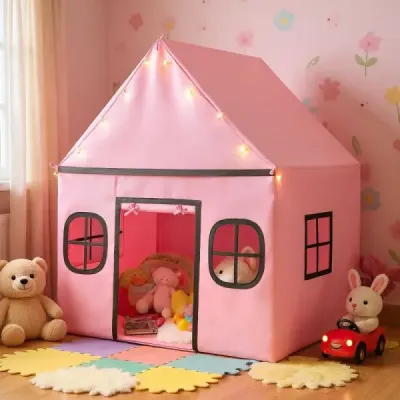 Dětský vnitřní stan s hvězdicovými světly a polstrovanou podložkou Pink + Black