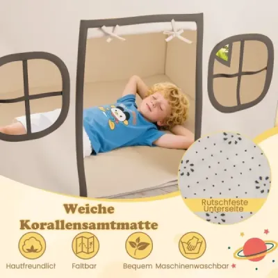 Dětský vnitřní stan s hvězdicovými světly a polstrovanou podložkou Beige + Black