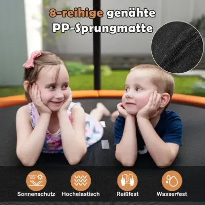 Venkovní trampolína s žebříkem, zahradní trampolína kulatá s ochrannou sítí Ø244cm oranžová