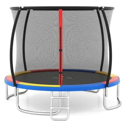 Venkovní trampolína s žebříkem, zahradní trampolína kulatá s bezpečnostní sítí, krytem okraje a kovovým rámem Ø305 cm, barevná