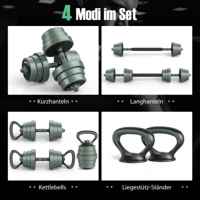 Sada činek 4 v 1, nastavitelná sada činek 20 kg, včetně činky a tyče Kunz a kettlebellů