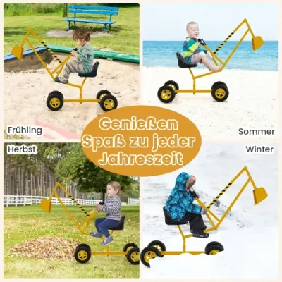 Rypadlo s otočným sedadlem o 360° pro sezení na kovové plošině s lopatou a koly, pískoviště pro rypadlo žluté