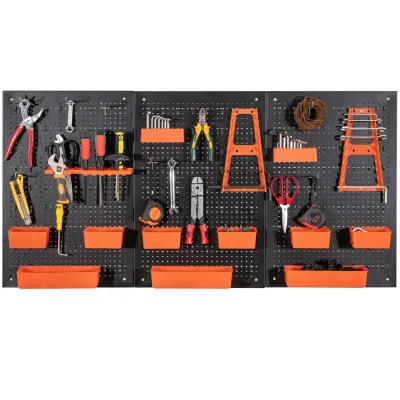 Nástěnka na nářadí s 9dílnými úložnými boxy, držáky na nářadí a háčky, děrovaná deska