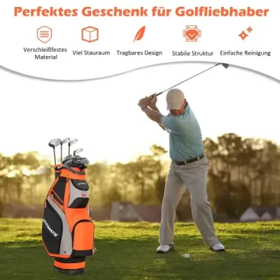 Lehký a přenosný golfový bag se 14 přepážkami po celé délce černý + červený
