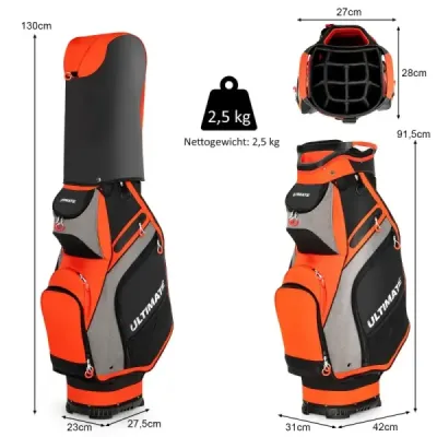 Lehký a přenosný golfový bag se 14 přepážkami po celé délce černý + červený