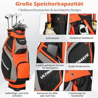 Lehký a přenosný golfový bag se 14 přepážkami po celé délce černý + červený