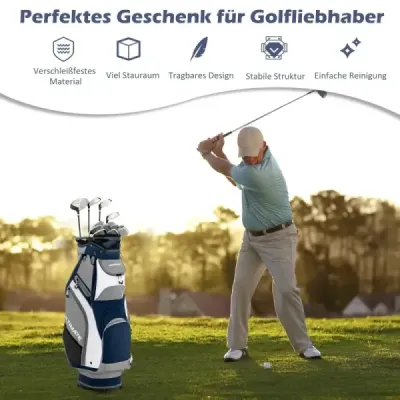 Lehký a přenosný golfový bag po celé délce se 14 přihrádkami Navy + Grey