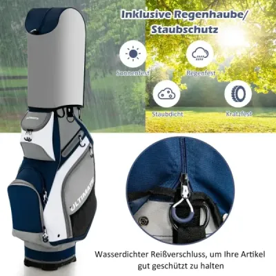 Lehký a přenosný golfový bag po celé délce se 14 přihrádkami Navy + Grey