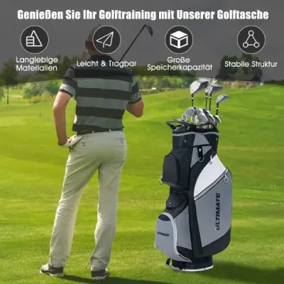 Golfový bag se 14 přihrádkami a vodotěsnou kapsou na cennosti černý + šedý