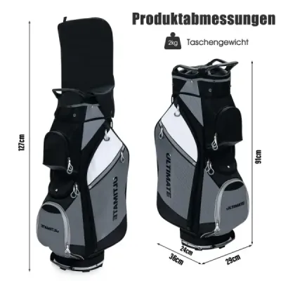 Golfový bag se 14 přihrádkami a vodotěsnou kapsou na cennosti černý + šedý
