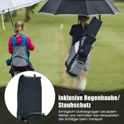 Golfový bag se 14 přihrádkami a vodotěsnou kapsou na cennosti černý + šedý