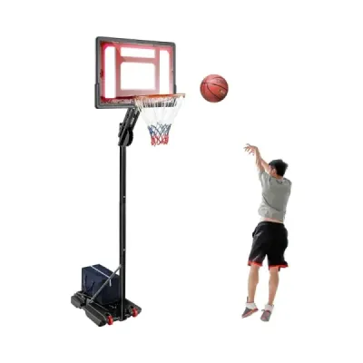 Výškově nastavitelný basketbalový stojan Basketbalový koš se stojanem a 2 kolečky 105-260 cm černý