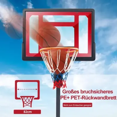 Výškově nastavitelný basketbalový stojan Basketbalový koš se stojanem a 2 kolečky 105-260 cm černý