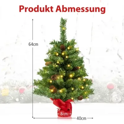 64 cm velký osvětlený mini vánoční stromeček na stůl s 50 LED světly, zelený