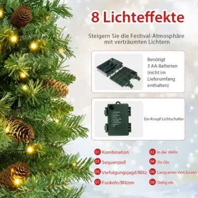 64 cm velký osvětlený mini vánoční stromeček na stůl s 50 LED světly, zelený