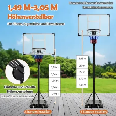 Outdoor Basketball Hoop 135/143-305 cm Výškově nastavitelný basketbalový stojan se 2 kolečky