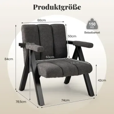 Čalouněné křeslo s područkami a křeslo s kovovým rámem Moderní rozkládací křeslo Relaxační křeslo Grey