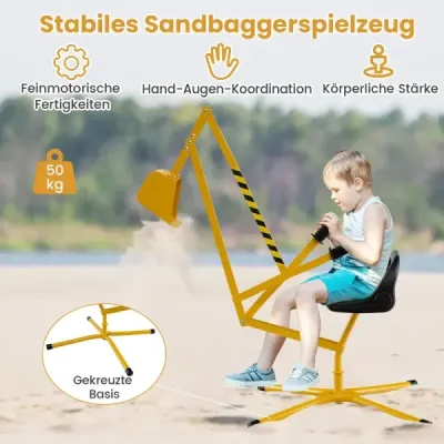 Rypadlo s otočným sedadlem o 360° pro sezení na kovové plošině s lopatou a obouručním ovládáním, žluté