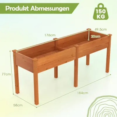 Venkovní vyvýšený záhon s nohami 185 x 58 x 77 cm dřevěný květináč s dělicí přepážkou žlutý
