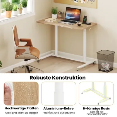 Stůl ve tvaru C s kolečky 70-106 cm výškově nastavitelný počítačový stůl stůl na stání přírodní