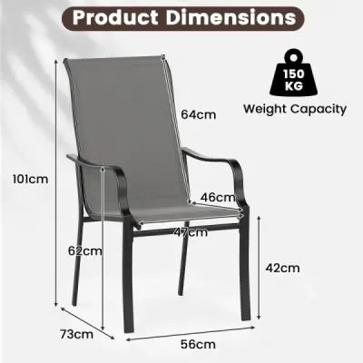 Sada 2 zahradních židlí s vysokým opěradlem, nosnost až 150 kg, zahradní židle, šedá