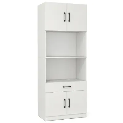 Kuchyňská skříňka 168 cm bufetová skříňka s nabíjecí stanicí 1 USB a 1 typ C spížní skříňka Kuchyňská linka se 4 dvířky Bílá
