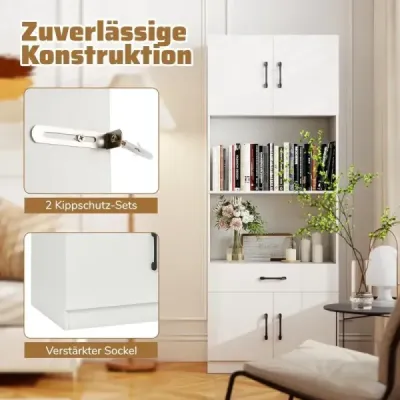 Kuchyňská skříňka 168 cm bufetová skříňka s nabíjecí stanicí 1 USB a 1 typ C spížní skříňka Kuchyňská linka se 4 dvířky Bílá