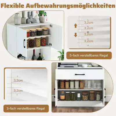 Kuchyňská skříňka 168 cm bufetová skříňka s nabíjecí stanicí 1 USB a 1 typ C spížní skříňka Kuchyňská linka se 4 dvířky Bílá