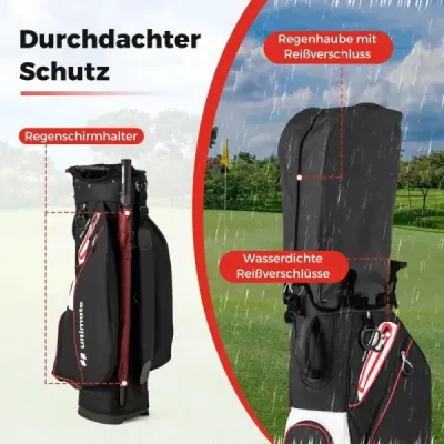 Golfová taška Lehký golfový vak s 14 přihrádkami Voděodolný golfový vak Černá