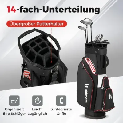 Golfová taška Lehký golfový vak s 14 přihrádkami Voděodolný golfový vak Černá