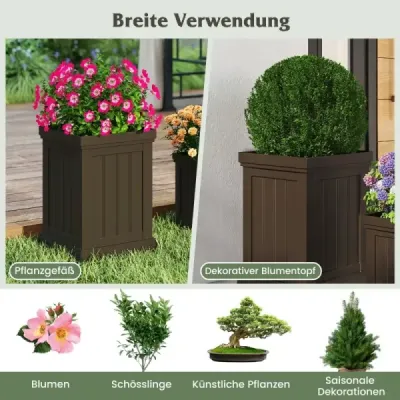 Sada 2 čtvercových květináčů, výška 48/31,5 cm, odolné a stohovatelné, květináče s drenážními otvory, plastový květináč z PP, hnědý