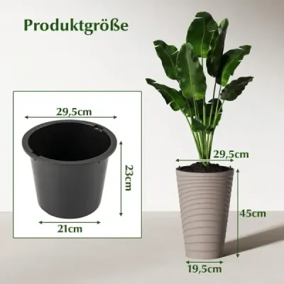 Sada 2 květináčů s vnitřním květináčem, výška 45 cm, kulaté květináče, odolné vůči povětrnostním vlivům, s drenážními otvory, PP, hnědé