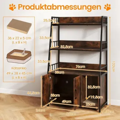 Skříňka pro kočky s policí Nabíjecí stanice 3 úrovně Škrabací podložka a vchod 80 x 40 x 132 cm Hnědá barva