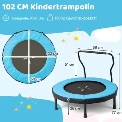 Dětská trampolína Ø102 cm s odnímatelnou rukojetí, mini trampolína s nosností do 100 kg, modrá