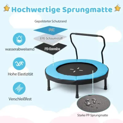 Dětská trampolína Ø102 cm s odnímatelnou rukojetí, mini trampolína s nosností do 100 kg, modrá