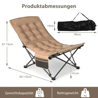 Skládací kempingová židle s nastavitelným opěradlem a nosností 225 kg, khaki