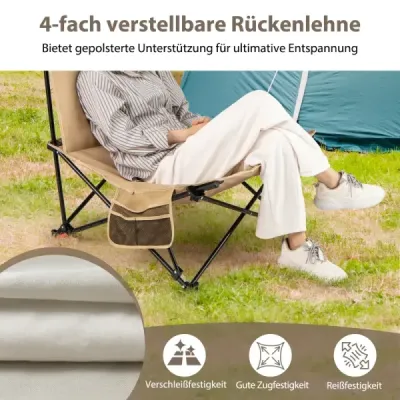 Skládací kempingová židle s nastavitelným opěradlem a nosností 225 kg, khaki
