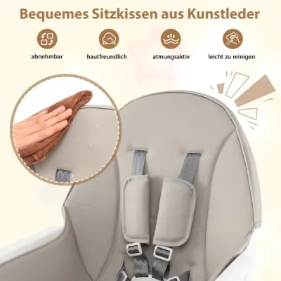 Dětská jídelní židlička pro miminka a batolata, sada židliček 6 v 1 s rozkládacím stolkem a stavebnicovým stolkem, šedá