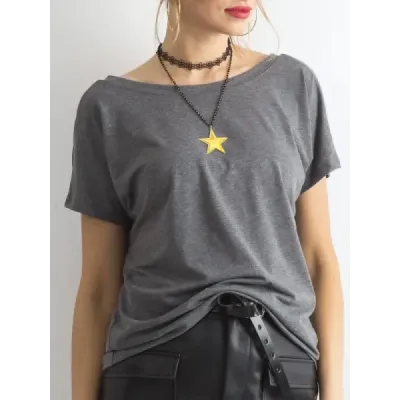 Tričko Feel Good Basic s výstřihem v tmavě šedé barvě (4662-37P)