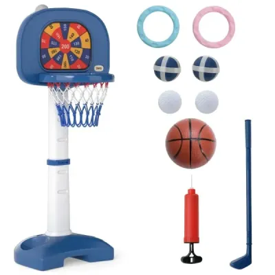 Dětský basketbalový koš 4 v 1 100-140 cm výškově nastavitelný stojan na basketbal s házecím kroužkem